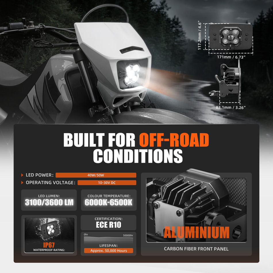 NICECNC 3600LM 6500K 50W Plug & Play Off-Road Riding LED Headlight for Suzuki DR650SE 2001-2019 DR650S 2001-2026 ECE R10