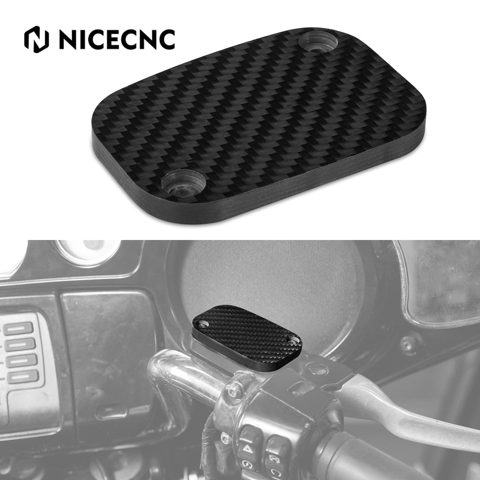 NICECNC Carbon Fiber Front Brake Reservoir Cover Cap for Harley Road Glide FLTRX FLTRK FLTRU