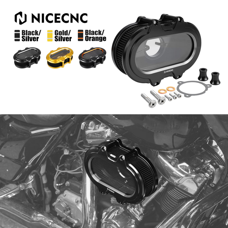 NICECNC Aluminum Clear Intake Filter Air Cleaner Kit for Harley CVO Road Glide Street Glide CVO FLHXSE FLHX ST FLHXST