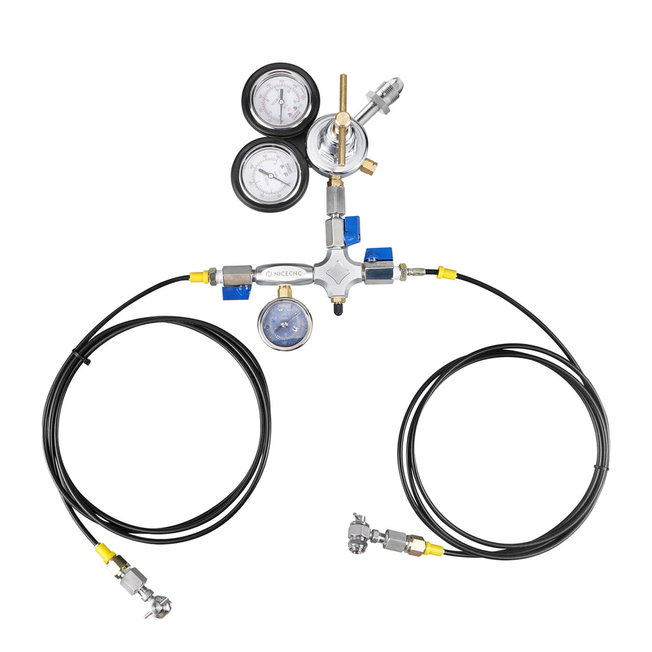 NICECNC Universal Motorcycle ATV UTV Dual Hose Nitrogen Shock Regulator Fill Tool