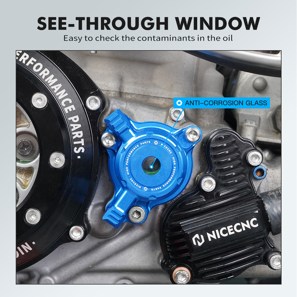 NICECNC Transparent Oil Filter Cover for Yamaha YFZ450R, 6061-T6 Aluminum Alloy CNC Machined