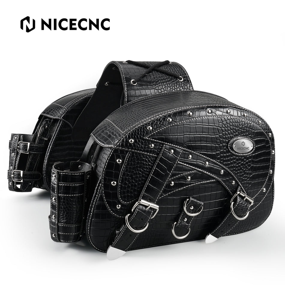 NICECNC Universal Vintage 15" Large Quick Release Leather Saddlebag Motorcycle Pannier Saddle Bags for Harley Davidson Road King