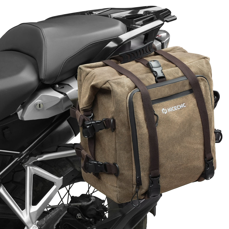 NICECNC Cotton Canvas 30L Motorcycle Rear Luggage Pannier Rack Saddlebags Waterproof