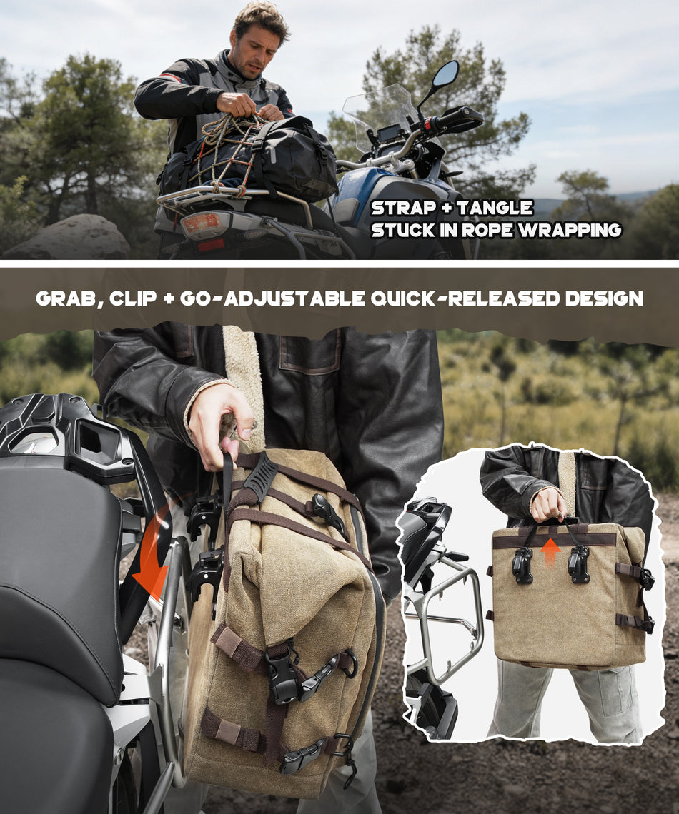 NICECNC Cotton Canvas 30L Motorcycle Rear Luggage Pannier Rack Saddlebags Waterproof