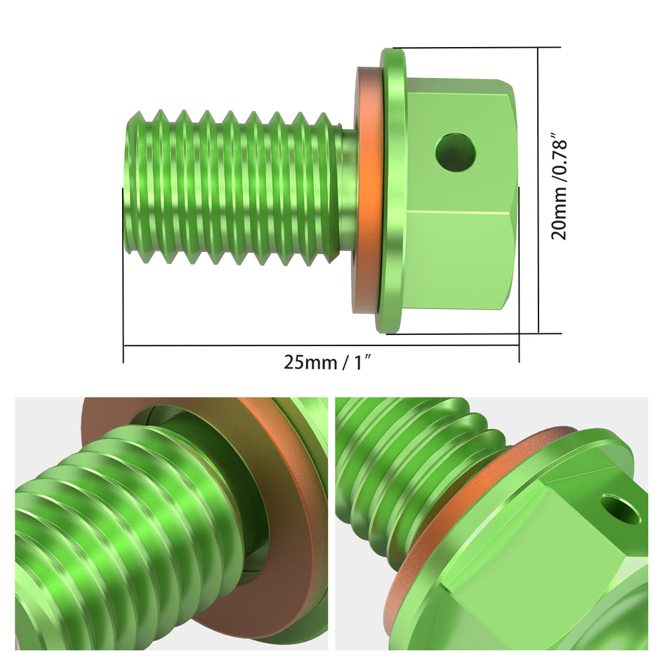 NICECNC Magnetic Oil Drain Bolt Plugs for Kawasaki KX 60 65 80 85 100 125 250 250f 450f 500 KX60 KX65 KX80 KX85 KX100 Green
